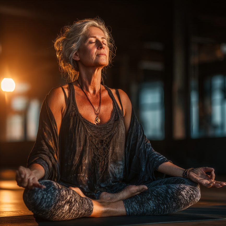 Літні люди на заняттях йоги